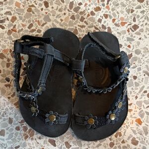 Rainbow Kids Black Floral Sandals